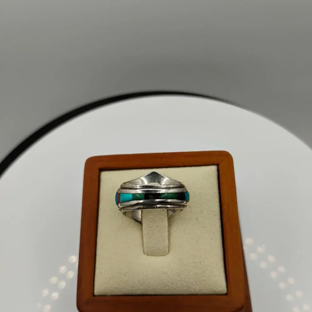Native American Hopi Turquoise Inlay Ring Size 6.25 - Picture 6 of 8